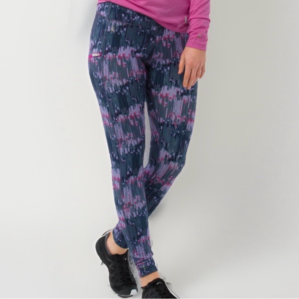 SMARTWOOL W's PhD Printed Tight Leggings Pants Dark Blue Steel Purple Small